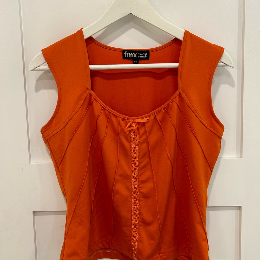 Vintage 90s / Y2K Orange Cropped Corset Style Tank Top.
